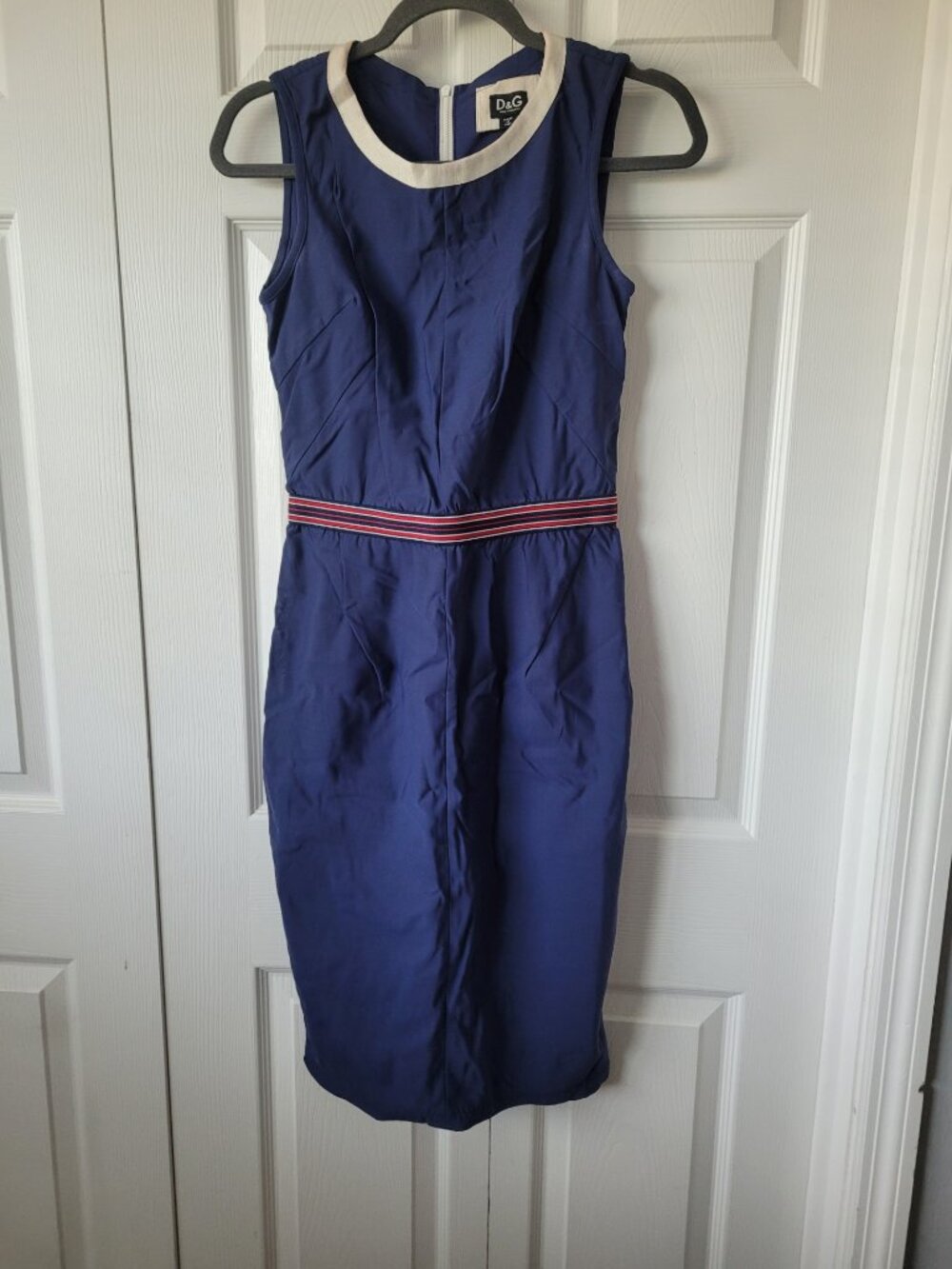 NWT DOLCE & GABBANA D&G Blue Sleeveless Bodycon Dress with Striped Waistband